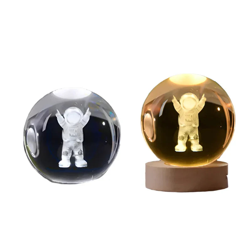 LumiCrystal - 3D LED Night Lamp with Star Projection and Wooden Base