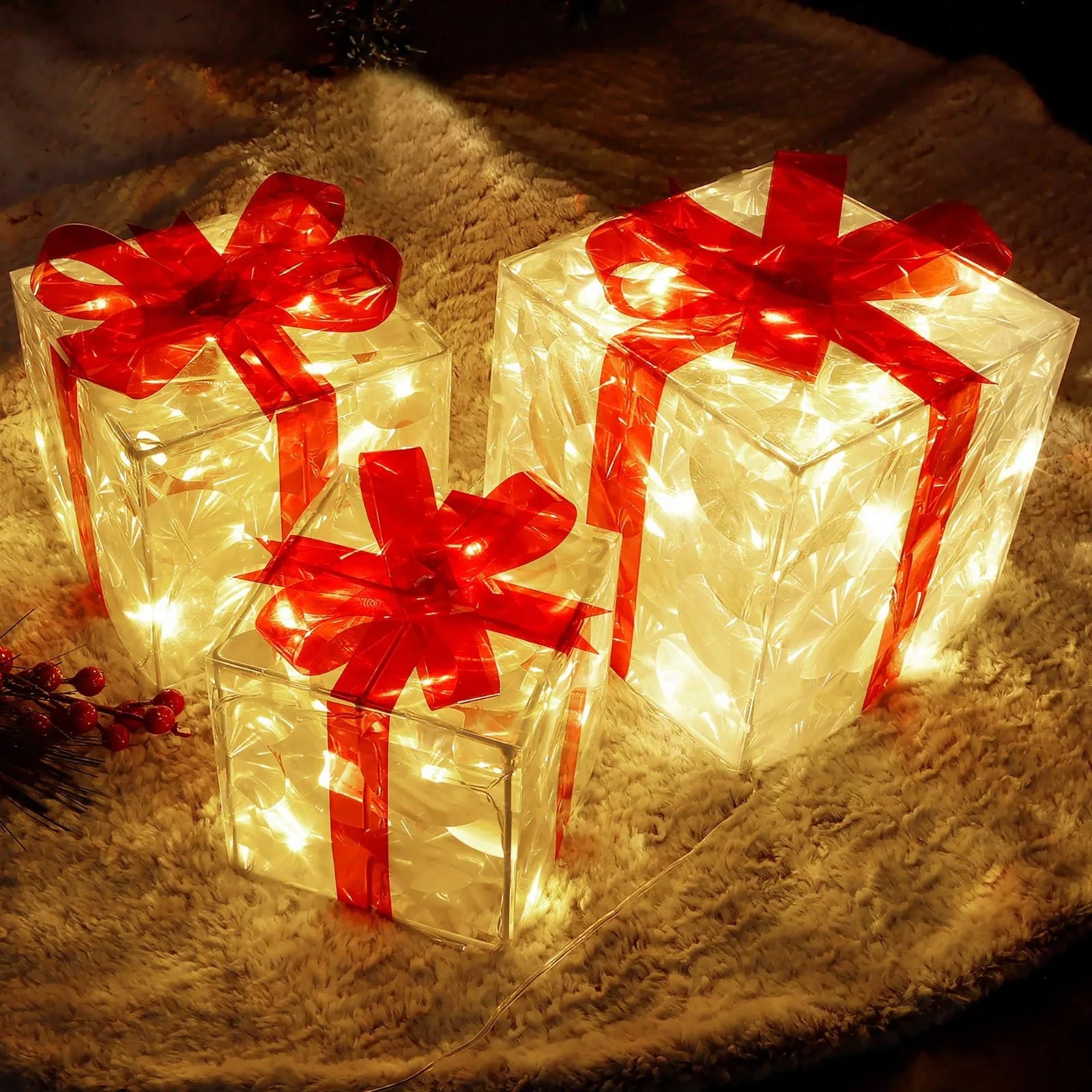 KerstGlans - Scatola Regalo Illuminata con Fiocco