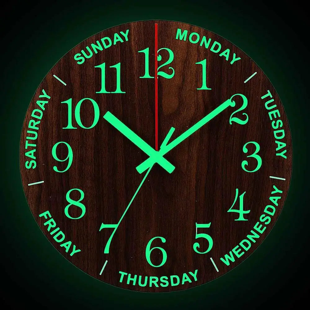 GlowClock - Silent Wooden Wall Clock with Night Light