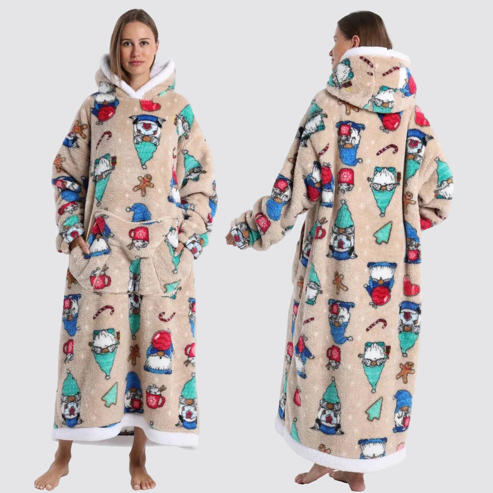 Sweatshirt com Capuz de Lã Ampla Estilo Aconchegante e Elegante Saco-Cama com Capuz
