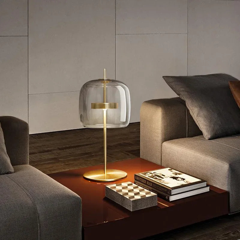 LumiGlass - Lampada da Tavolo in Vetro Moderna | Elegante Lampada Notturna LED per Camera da Letto e Soggiorno