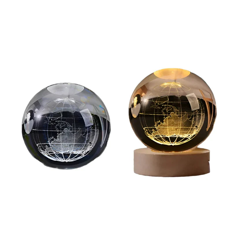 LumiCrystal - 3D LED Night Lamp with Star Projection and Wooden Base