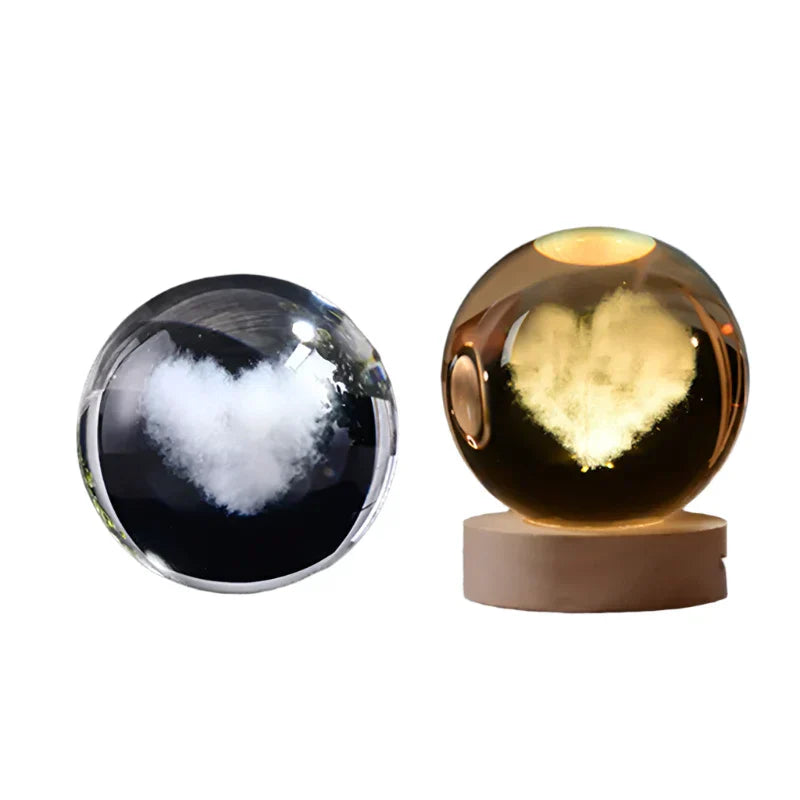 LumiCrystal - 3D LED Night Lamp with Star Projection and Wooden Base