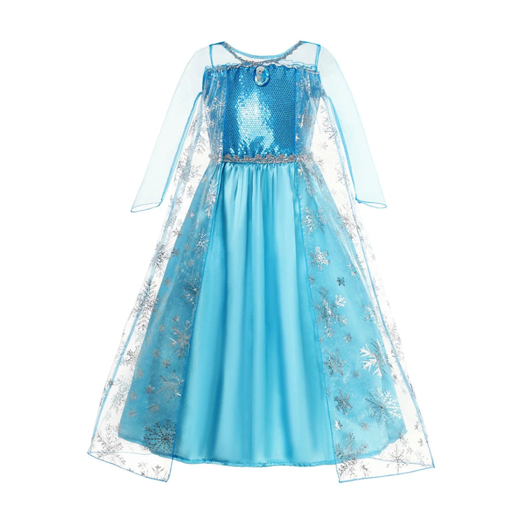 Fato de Halloween Princesa Menina Azul com Manto Elegante