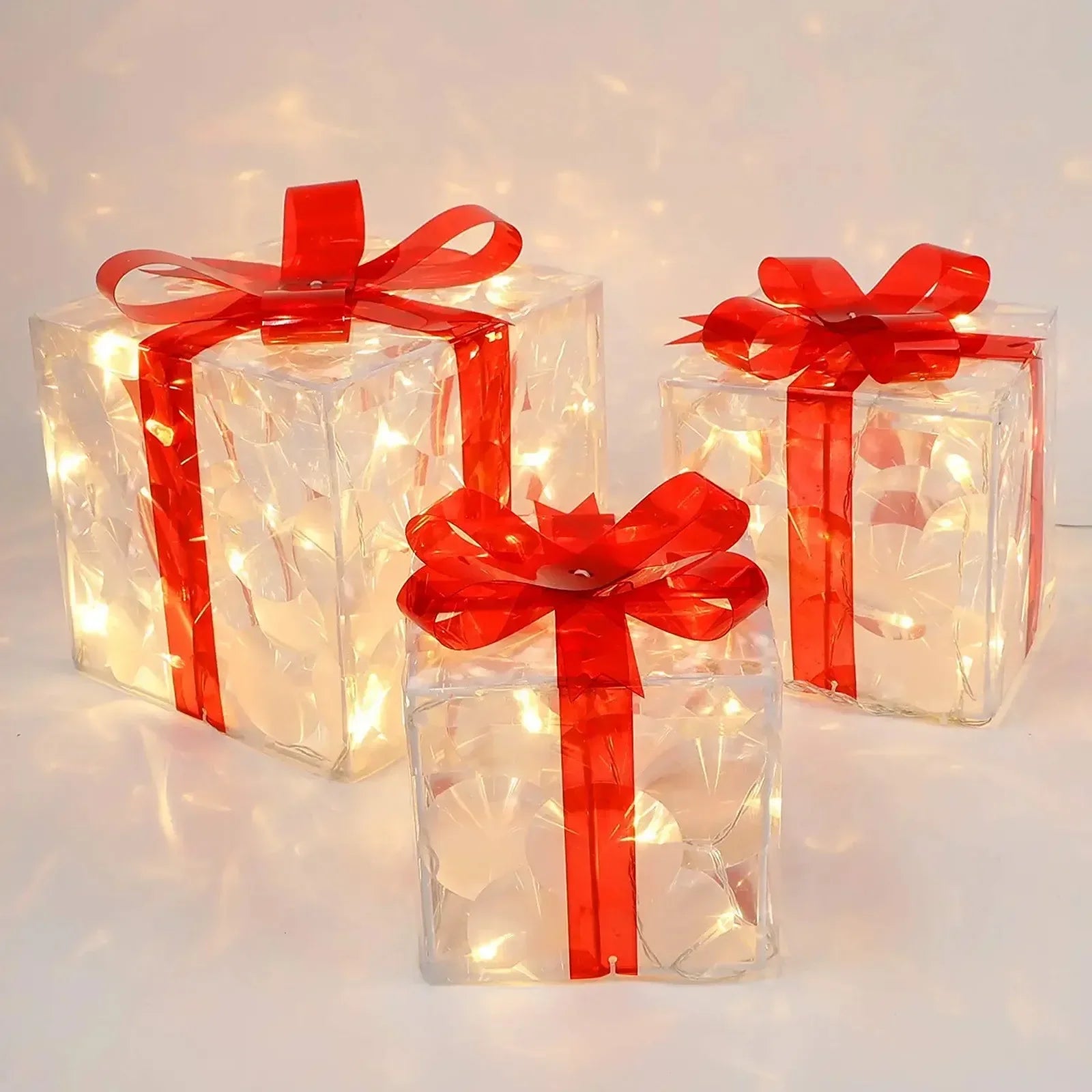 Christmas Shine - Illuminated Gift Box Ornament with Bow