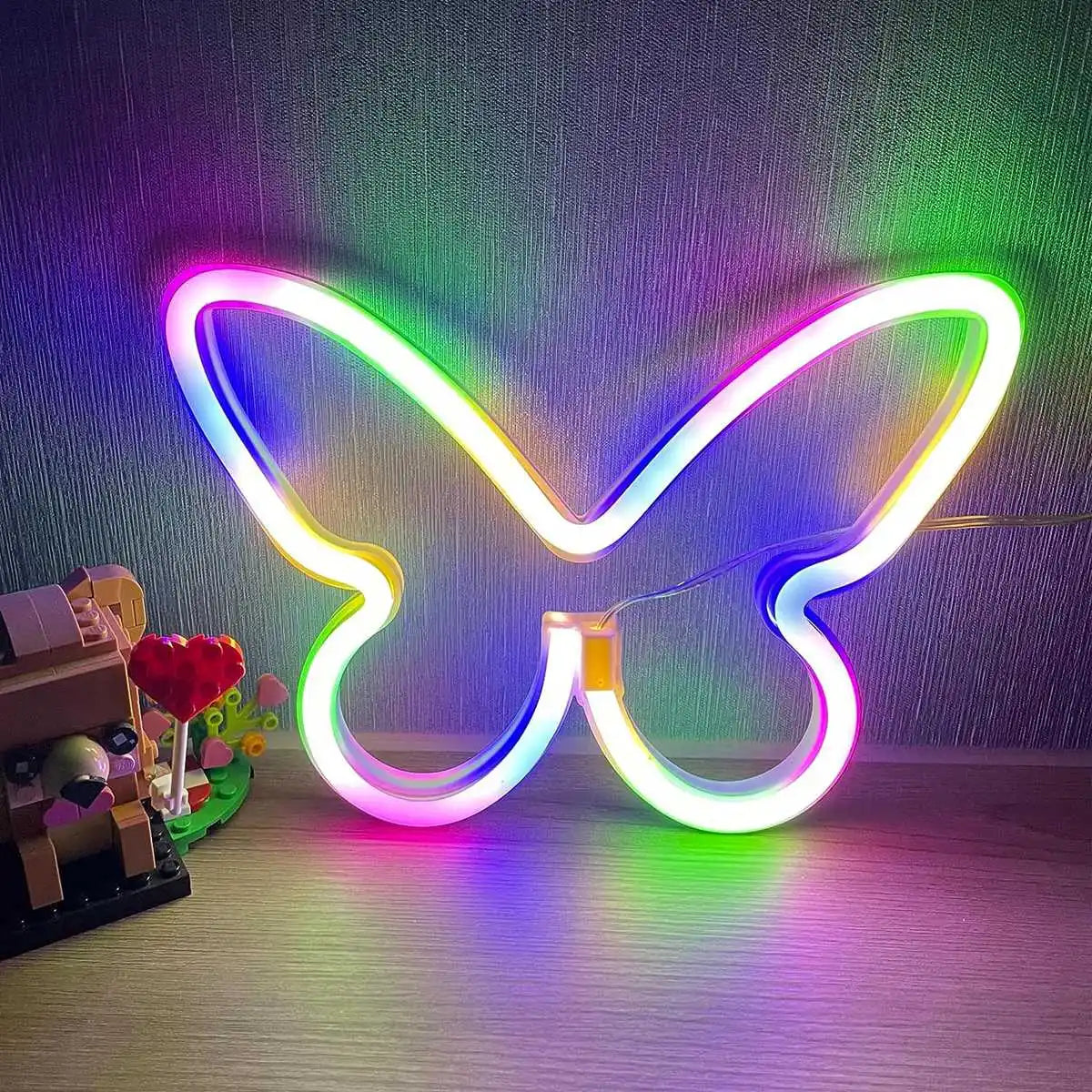 GlowWings - Lámpara de mariposa LED, decoración de neón colorida para habitación infantil y dormitorio