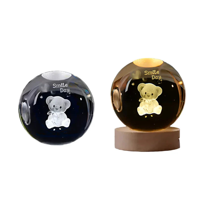 LumiCrystal - 3D LED Night Lamp with Star Projection and Wooden Base