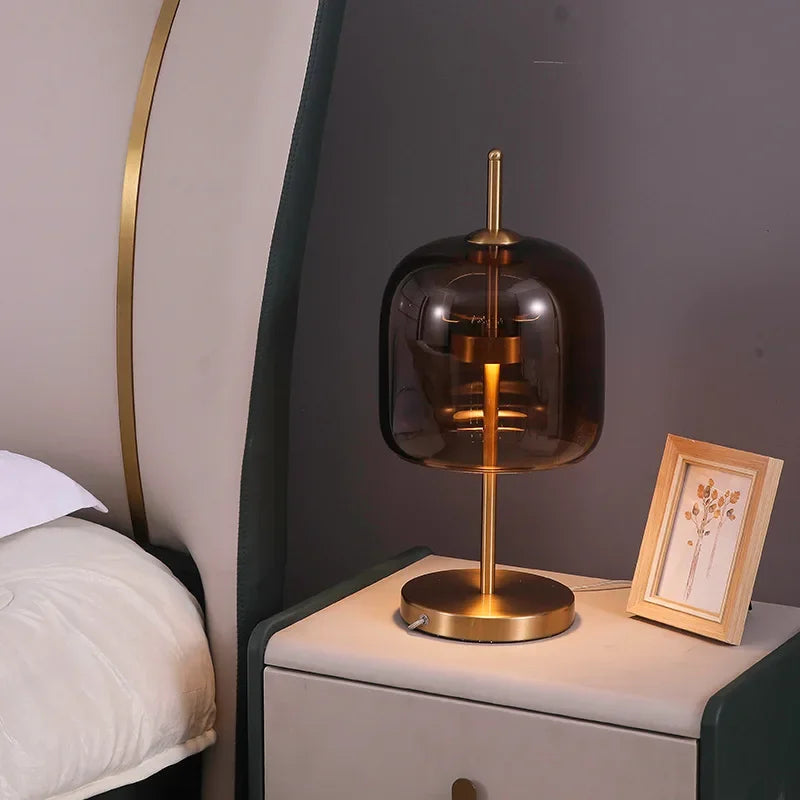 LumiGlass - Lampada da Tavolo in Vetro Moderna | Elegante Lampada Notturna LED per Camera da Letto e Soggiorno