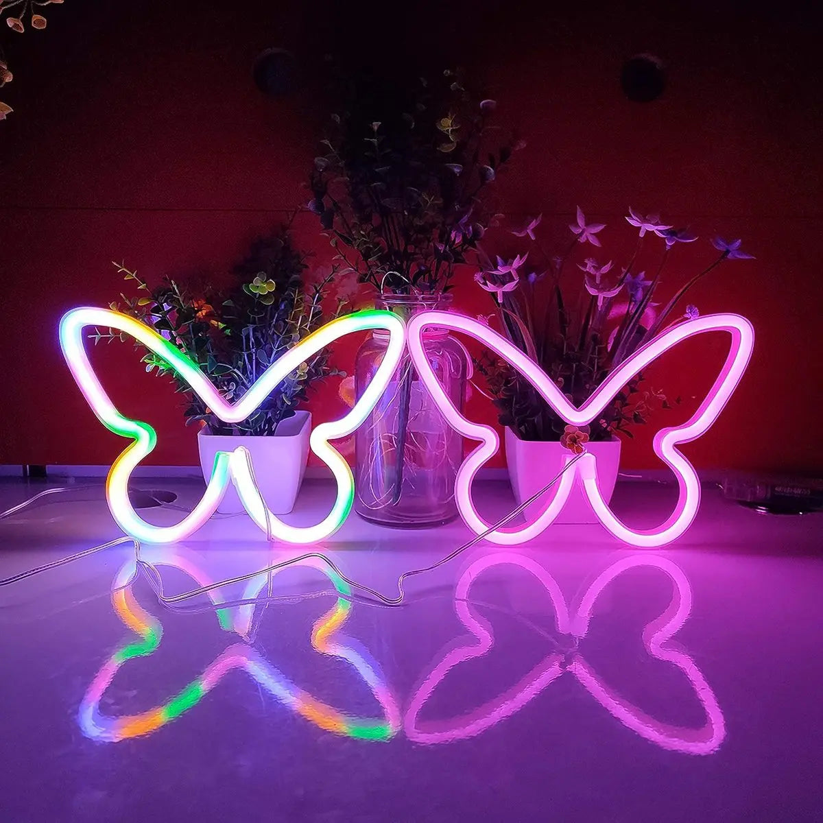GlowWings - Lámpara de mariposa LED, decoración de neón colorida para habitación infantil y dormitorio