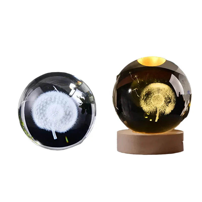 LumiCrystal - 3D LED Night Lamp with Star Projection and Wooden Base