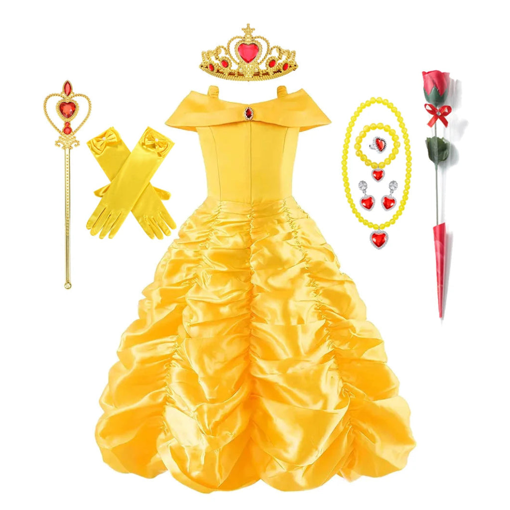 Fato de Halloween Princesa Menina Amarelo Elegante Completo