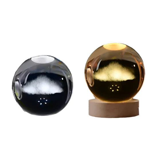 LumiCrystal - 3D LED Night Lamp with Star Projection and Wooden Base