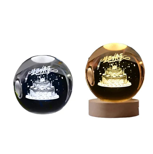 LumiCrystal - 3D LED Night Lamp with Star Projection and Wooden Base