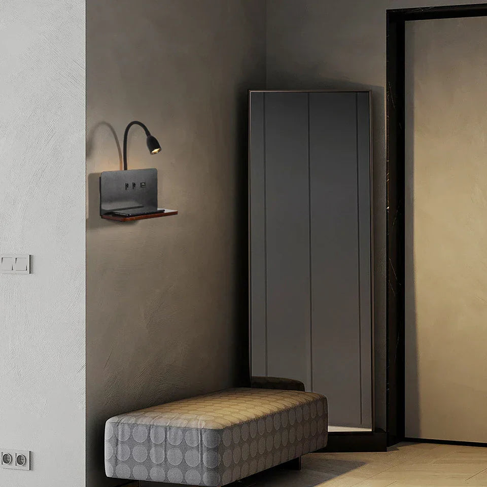 BrightShelf - LED Wall Lamp with USB Port and Shelf