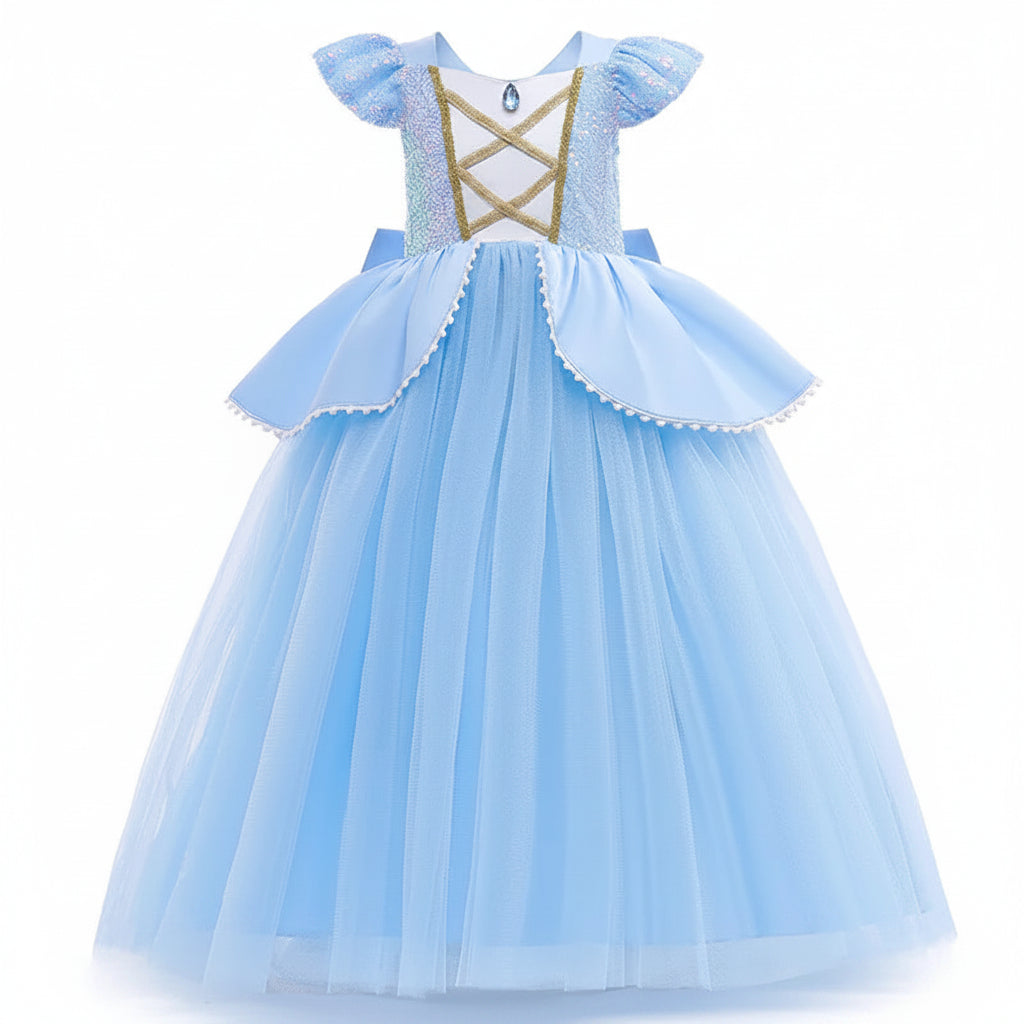 Fato de Halloween Princesa Menina Azul Tule Elegante