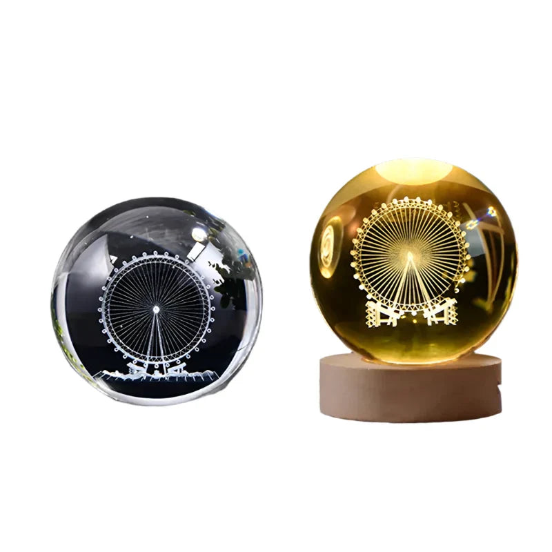 LumiCrystal - 3D LED Night Lamp with Star Projection and Wooden Base