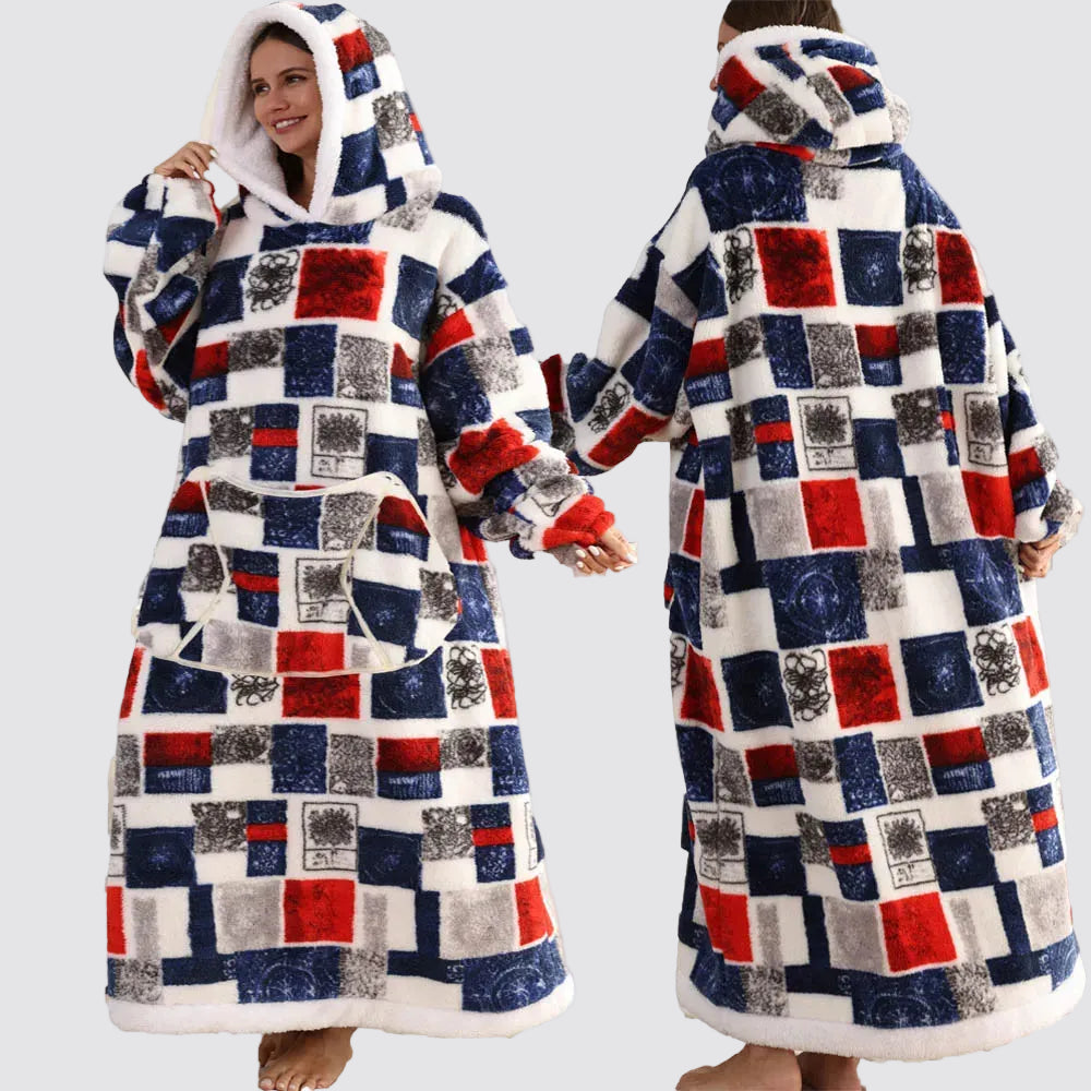 Sweatshirt com Capuz de Lã Ampla Estilo Aconchegante e Elegante Saco-Cama com Capuz