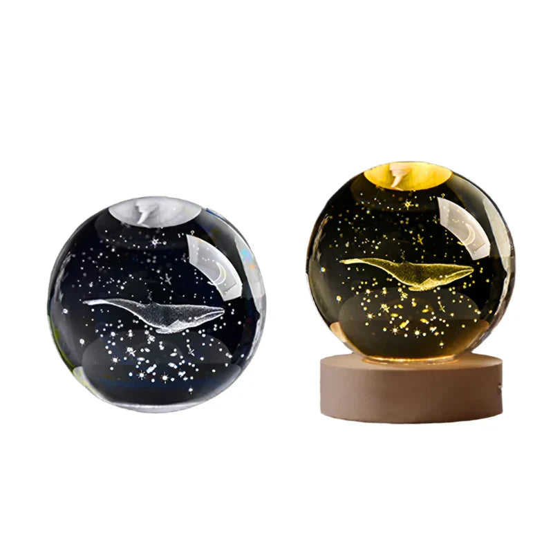 LumiCrystal - 3D LED Night Lamp with Star Projection and Wooden Base