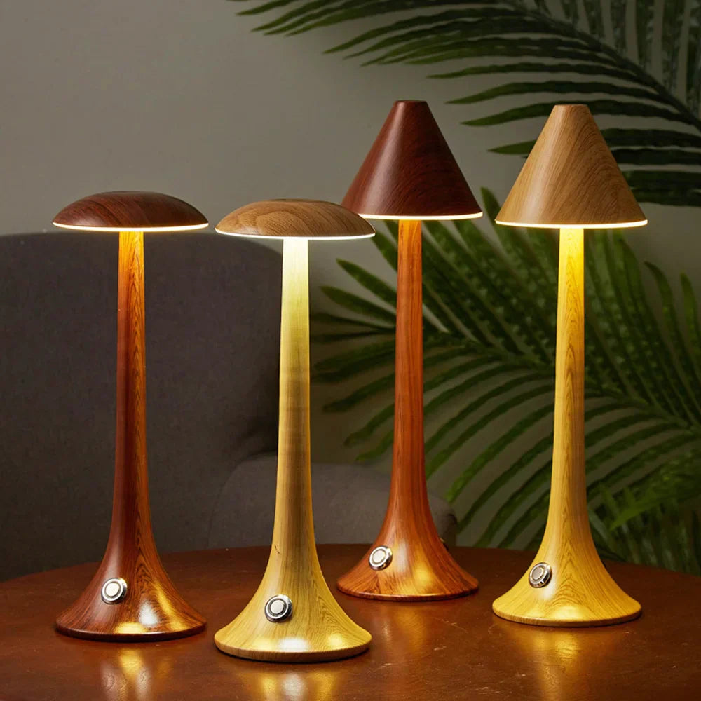 LumaWood - Lampada da Tavolo LED Ricaricabile con Design in Legno, Dimmerabile e Senza Fili