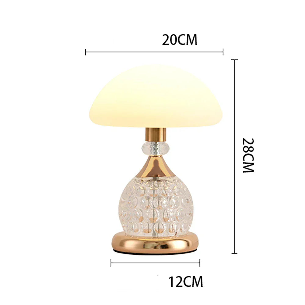 LuxeGlow - Candeeiro de Mesa Vintage em Cristal com Design de Cogumelo e Iluminação Regulável