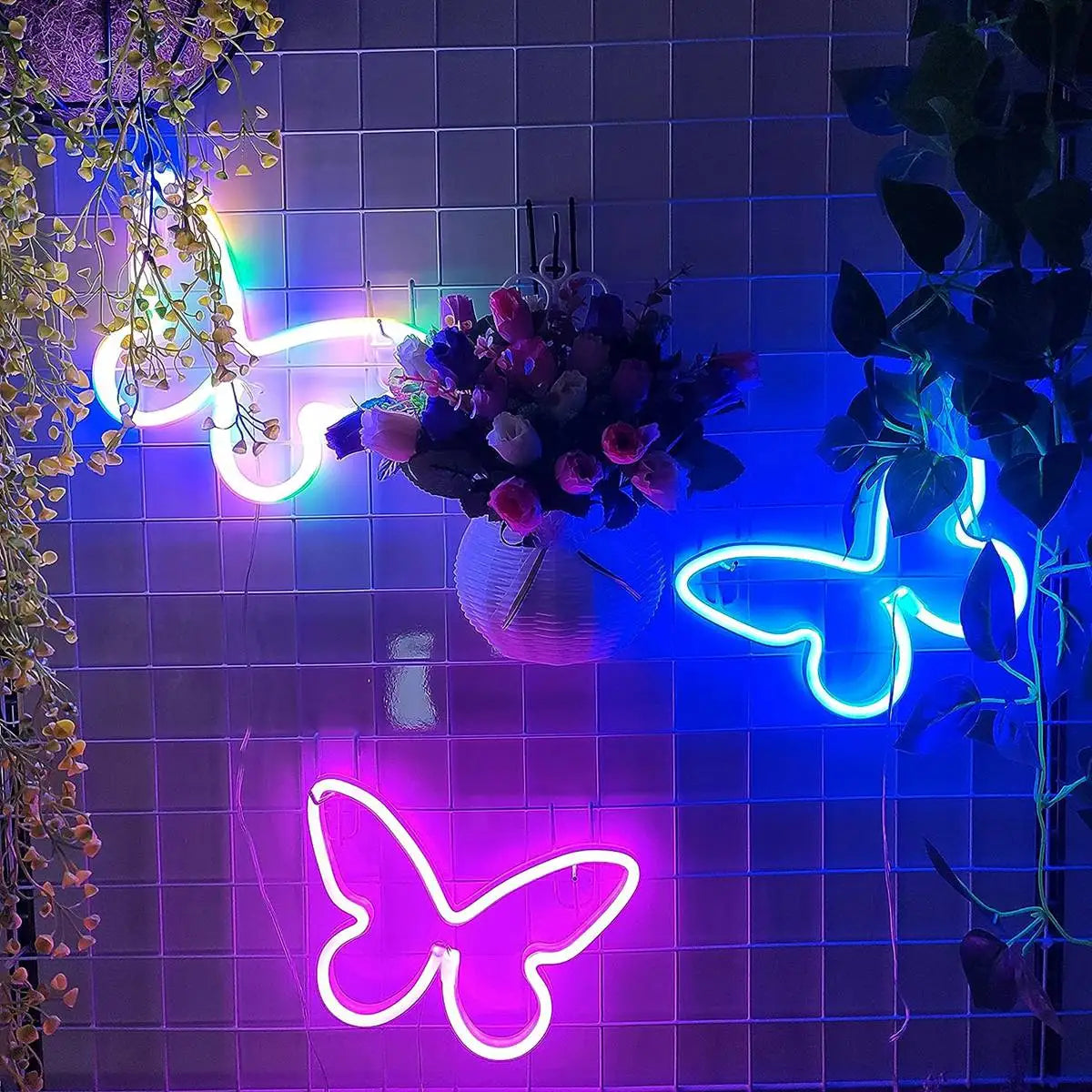 GlowWings - Lámpara de mariposa LED, decoración de neón colorida para habitación infantil y dormitorio