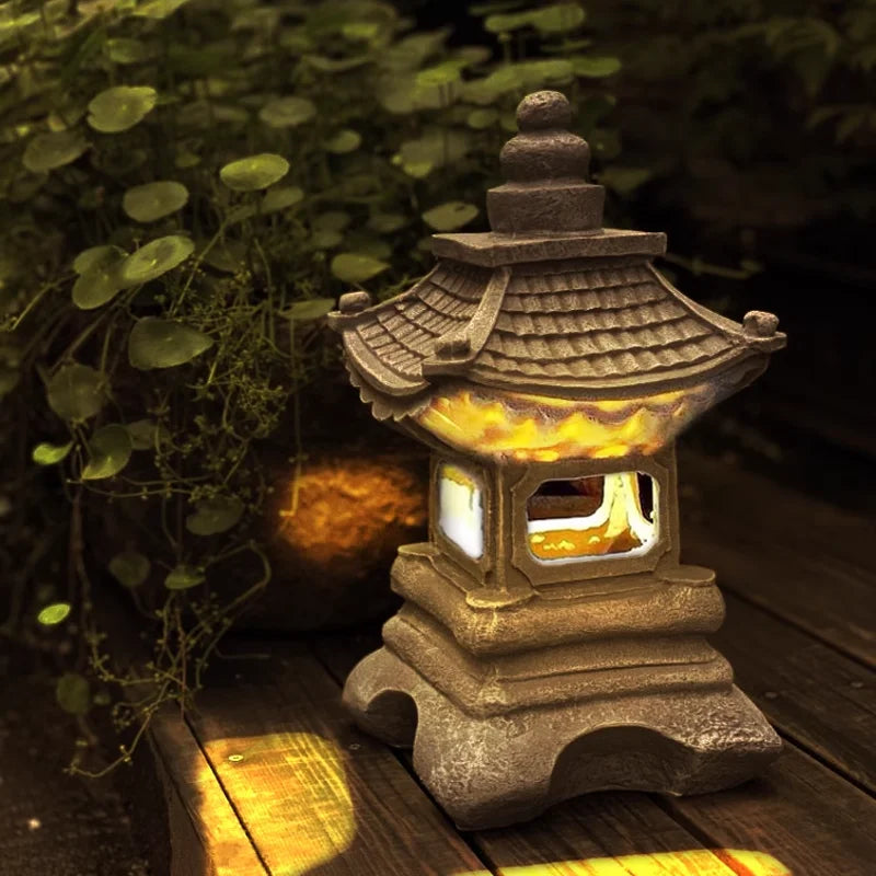 Farol de jardín japonés – Iluminación exterior solar LED resistente a la intemperie para jardines zen