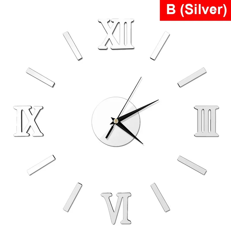 3D Mirror - Roman Numerals DIY Wall Clock for Modern Decoration