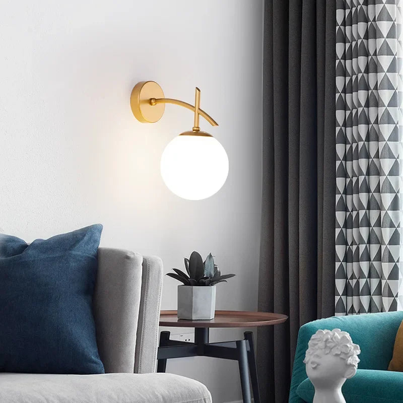 Lumi Wall Lamp - Glass Bedroom Lighting Black Gold Sconce