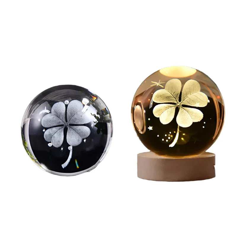 LumiCrystal - 3D LED Night Lamp with Star Projection and Wooden Base