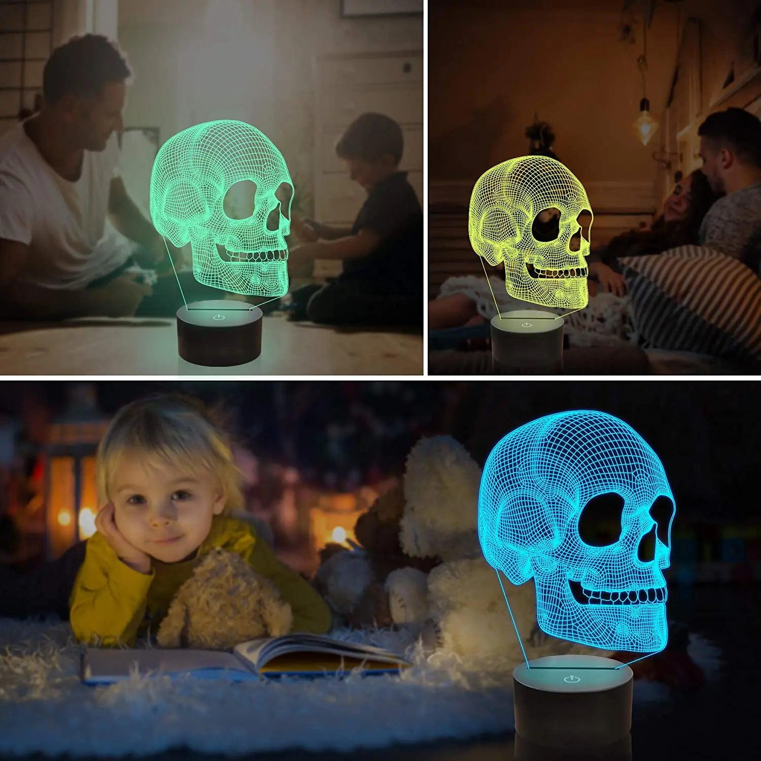 GlowSkull - Lampada Notturna LED 3D per Bambini con Cambio Colore e Telecomando