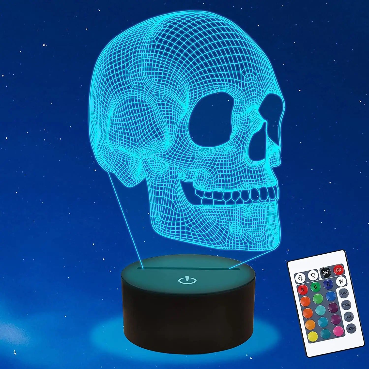 GlowSkull - Lampada Notturna LED 3D per Bambini con Cambio Colore e Telecomando