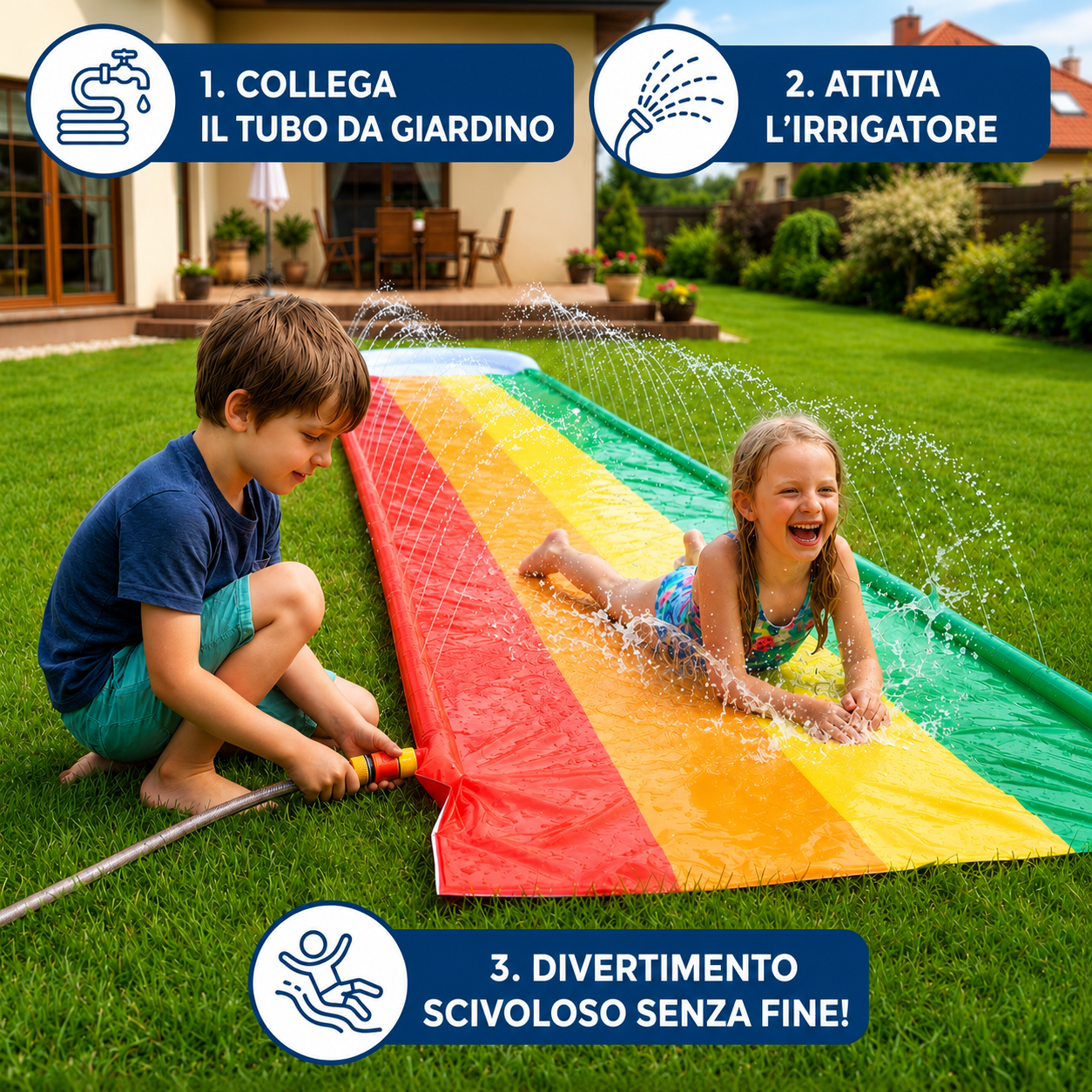 Water Slide Play Mat Garden Sprinklers for Kids