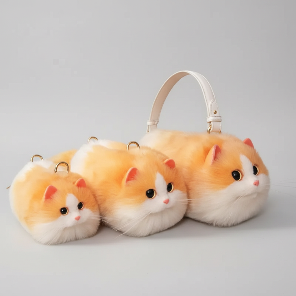 Cute Cat Handbag Soft Plush Tote Bag Animal Lovers