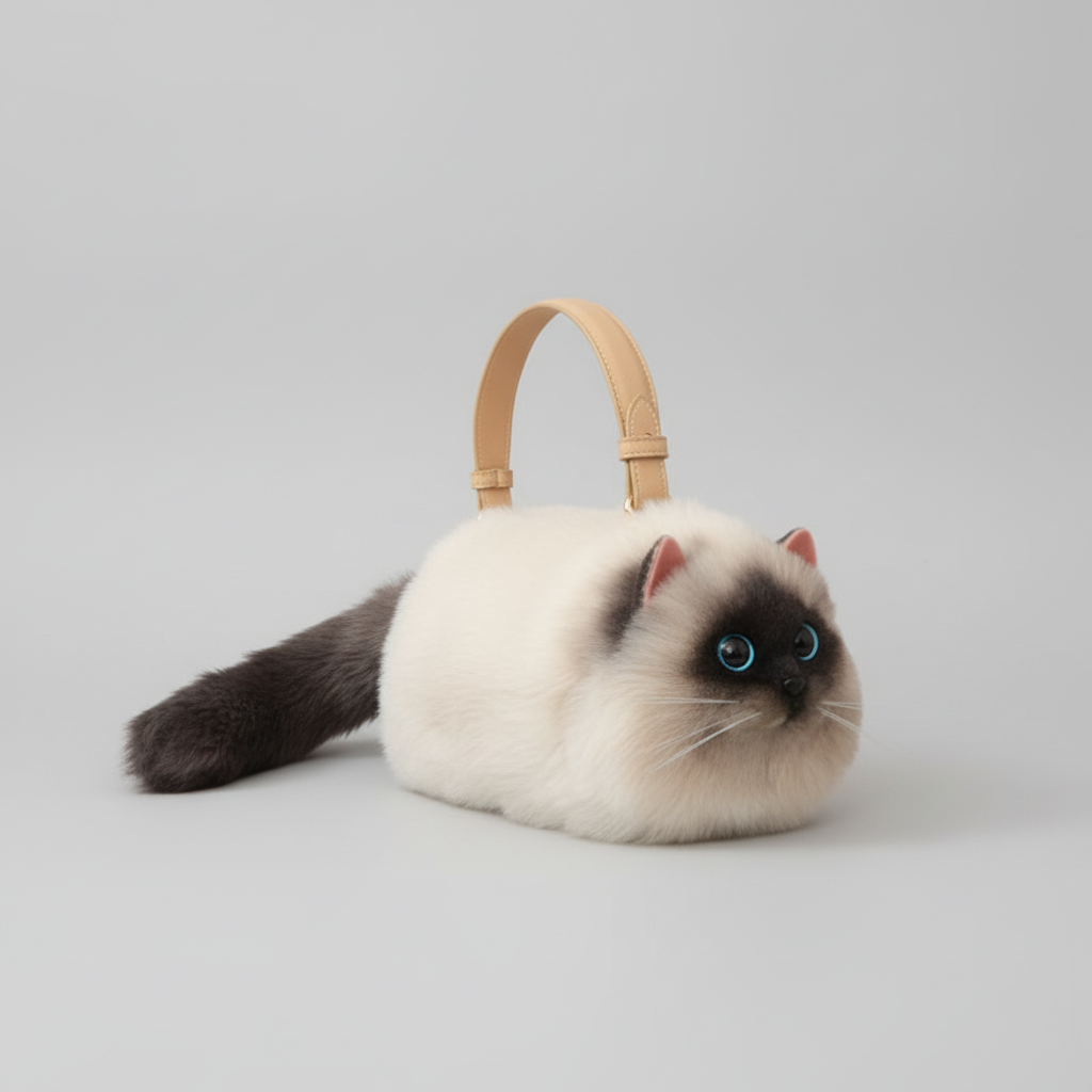 Cute Cat Handbag Soft Plush Tote Bag Animal Lovers