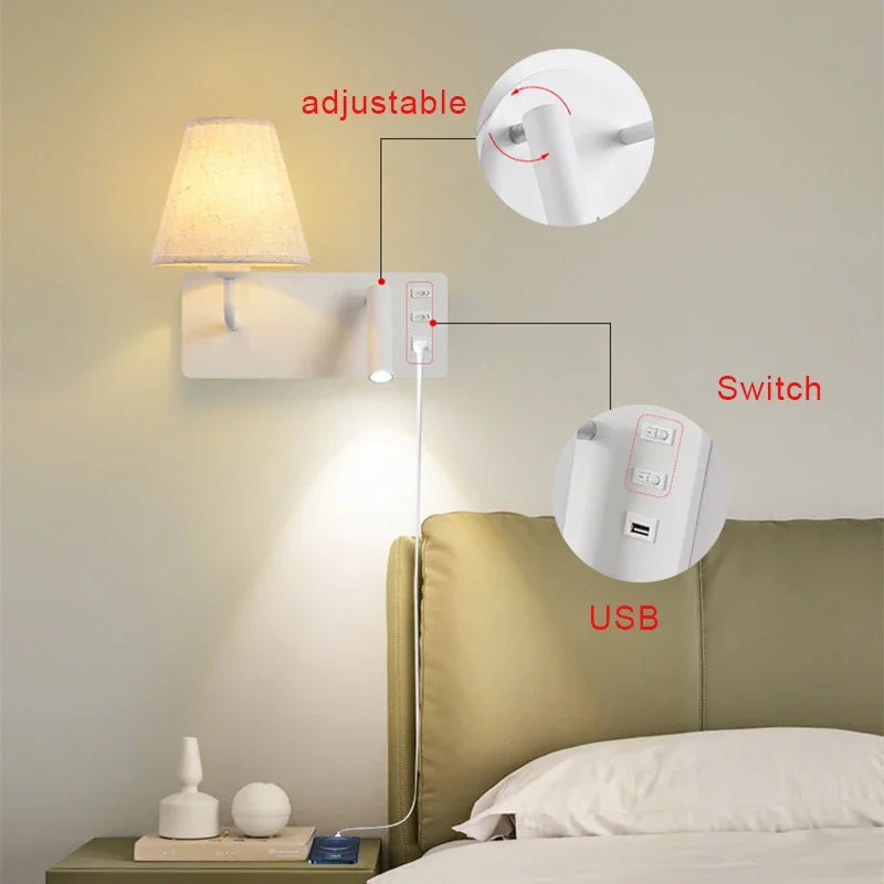 LuminoWall - Lampada da parete moderna con USB e luce da lettura