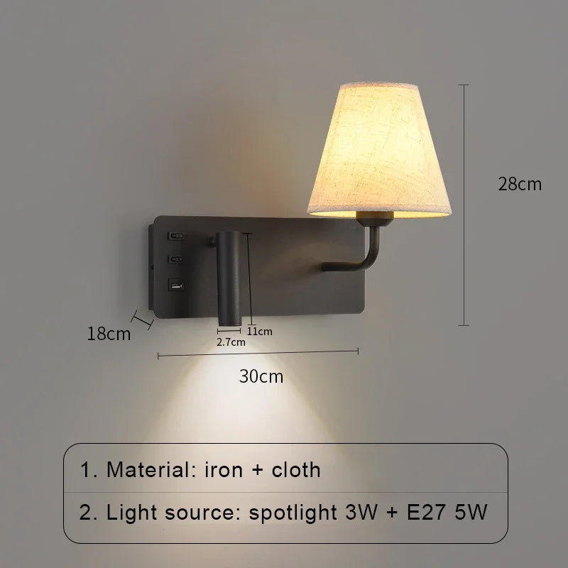 LuminoWall - Lampada da parete moderna con USB e luce da lettura
