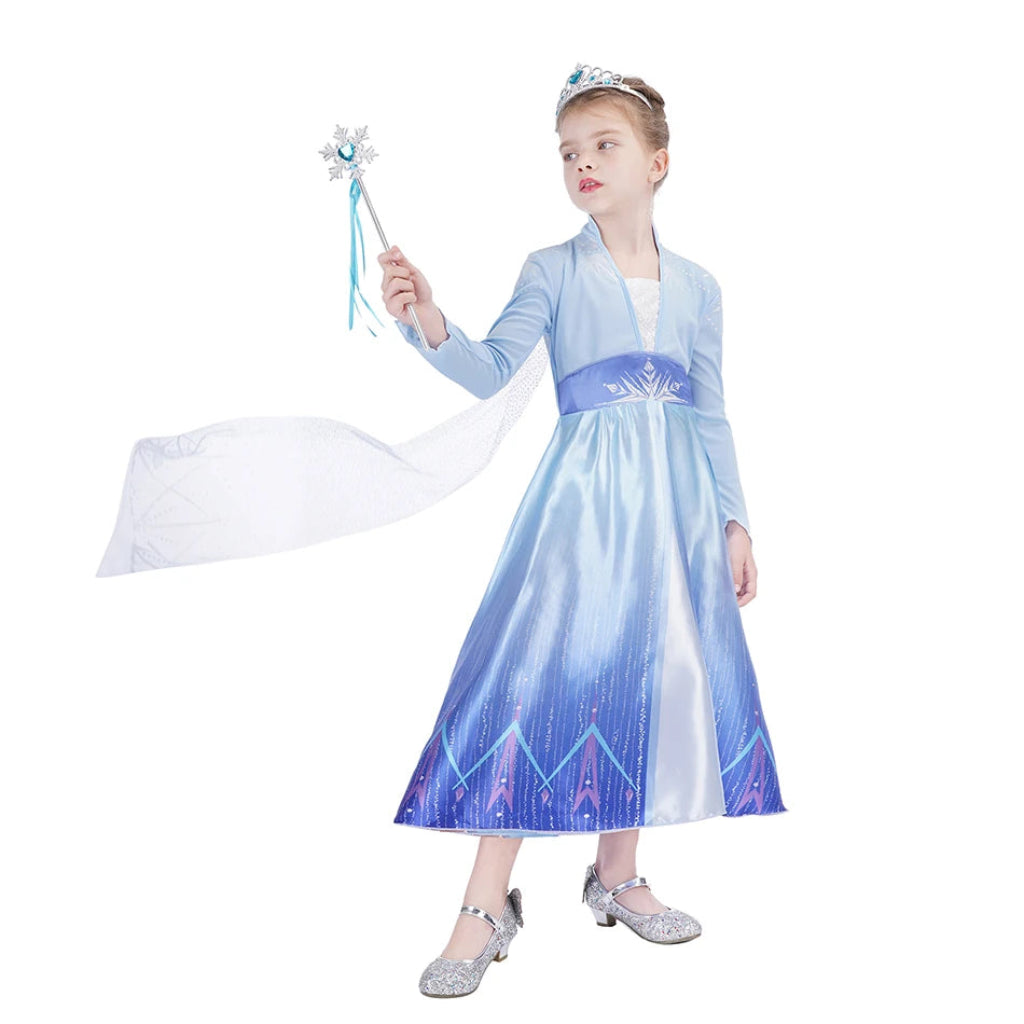 Fato de Halloween Princesa Menina Azul com Manto Elegante