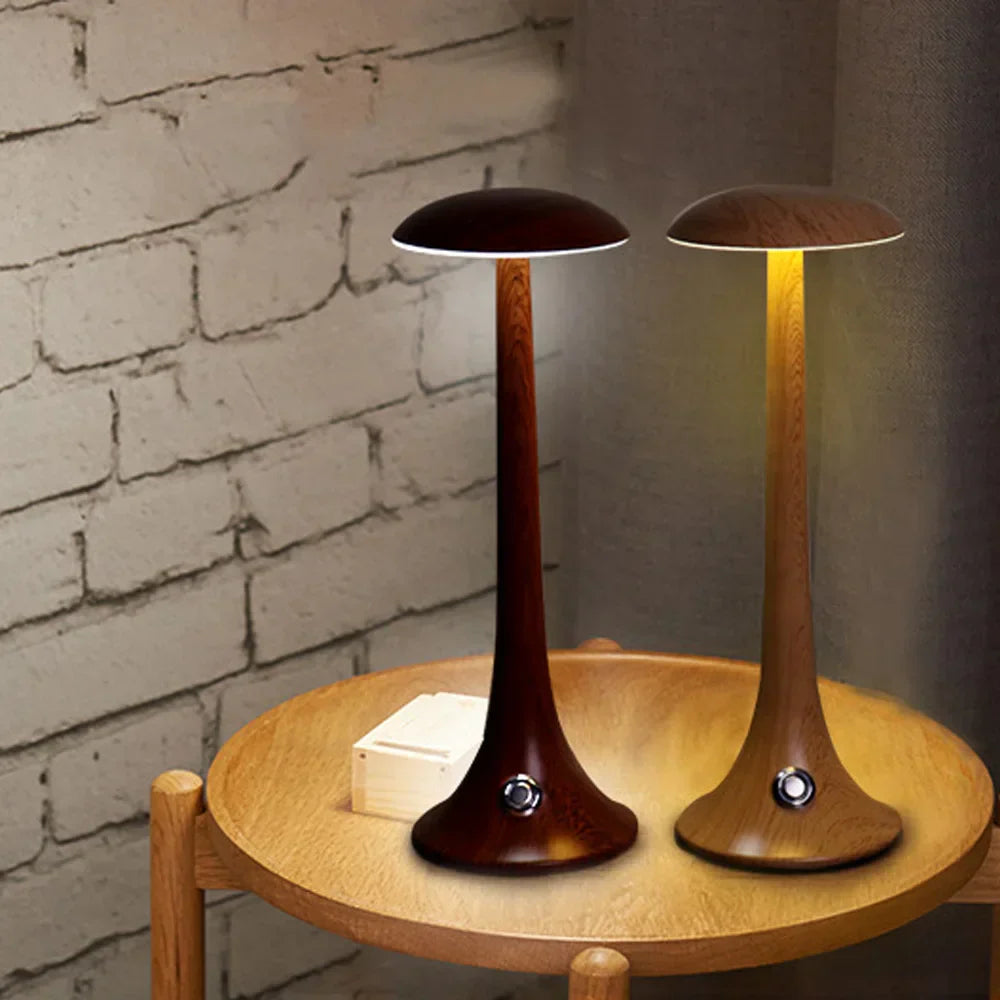 LumaWood - Rechargeable LED Table Lamp with Wooden Design, Dimmable and Wireless