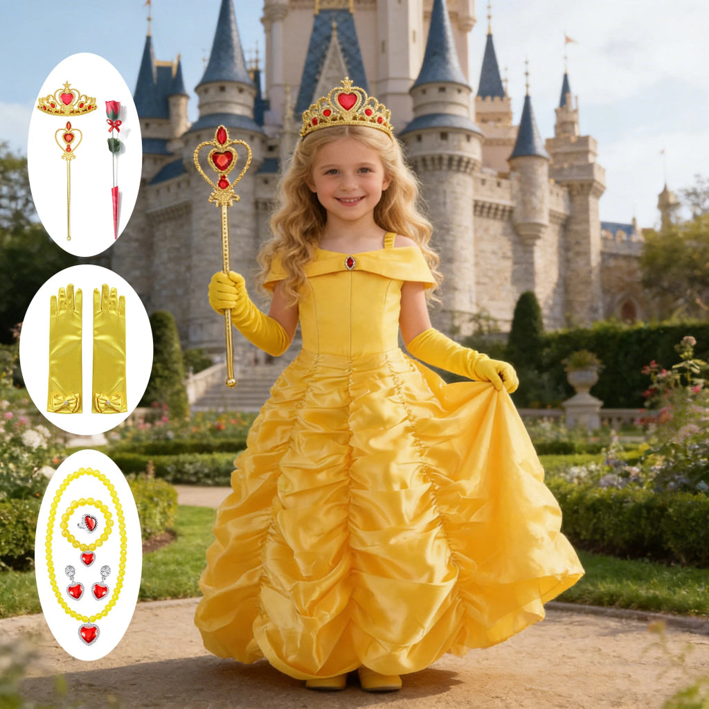 Fato de Halloween Princesa Menina Amarelo Elegante Completo
