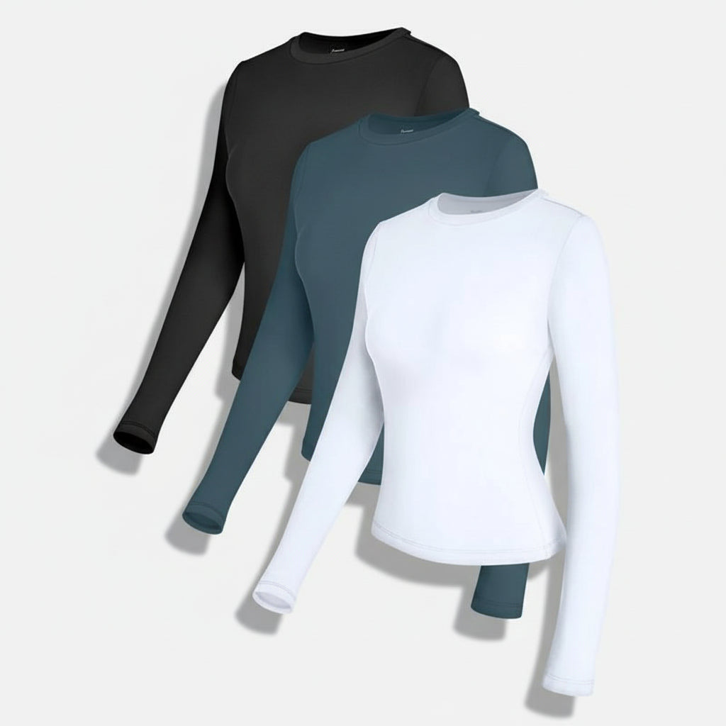 Camisola de Senhora de Manga Comprida Ajustada Lisa Esticada