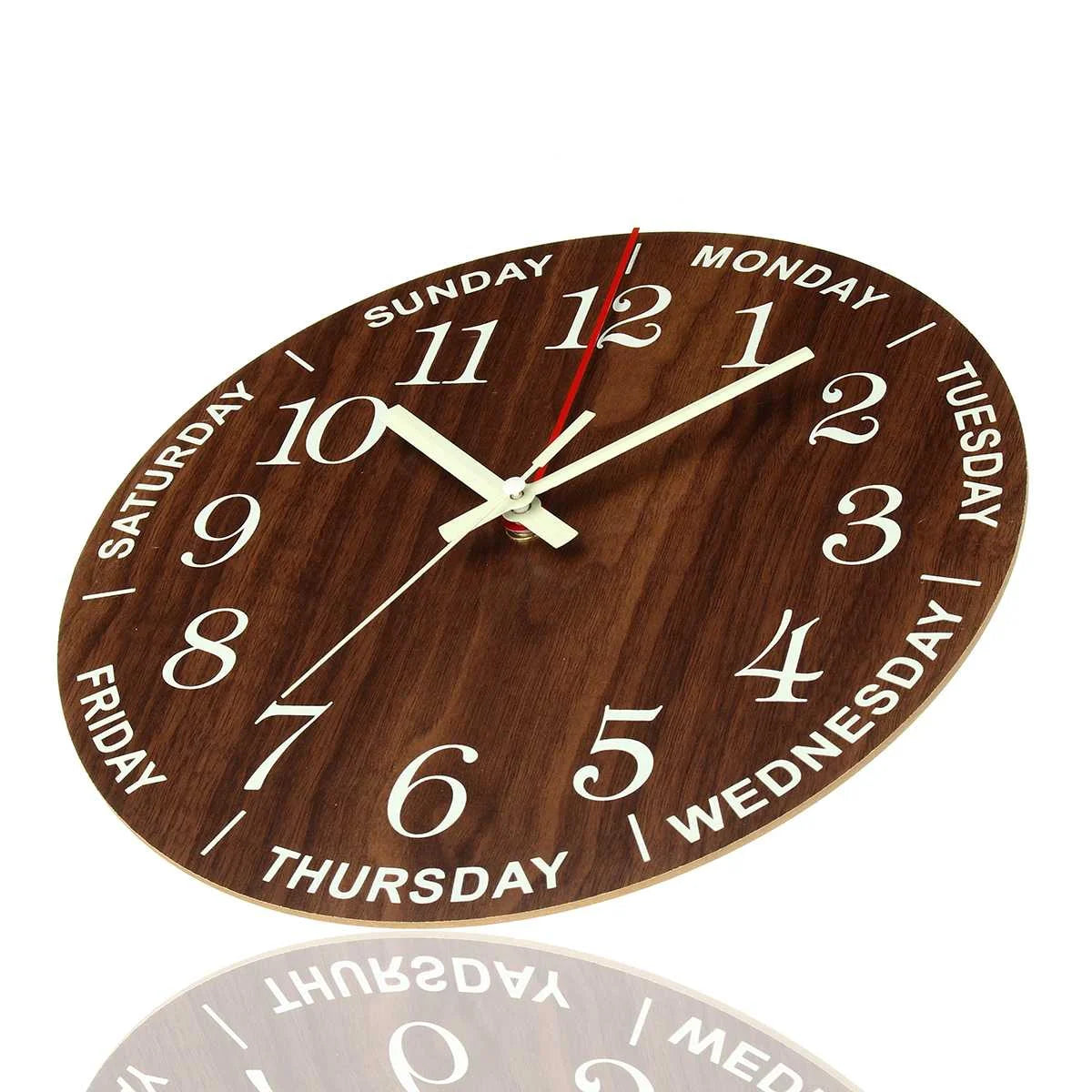 GlowClock - Silent Wooden Wall Clock with Night Light