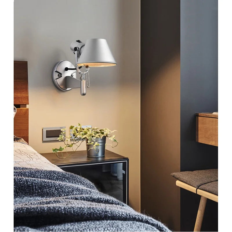 RockFleur - Lampada da parete industriale per camera da letto e soggiorno, lampada da lettura regolabile