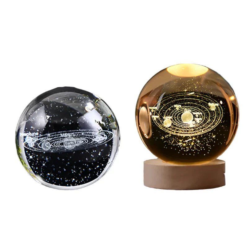 LumiCrystal - 3D LED Night Lamp with Star Projection and Wooden Base