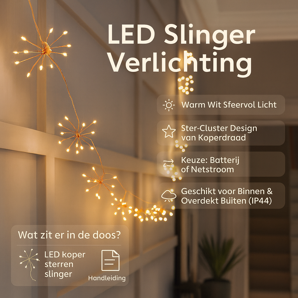 Slinger Iluminación LED Blanco Cálido Cobre Cable Estrellas Racimo Decoración