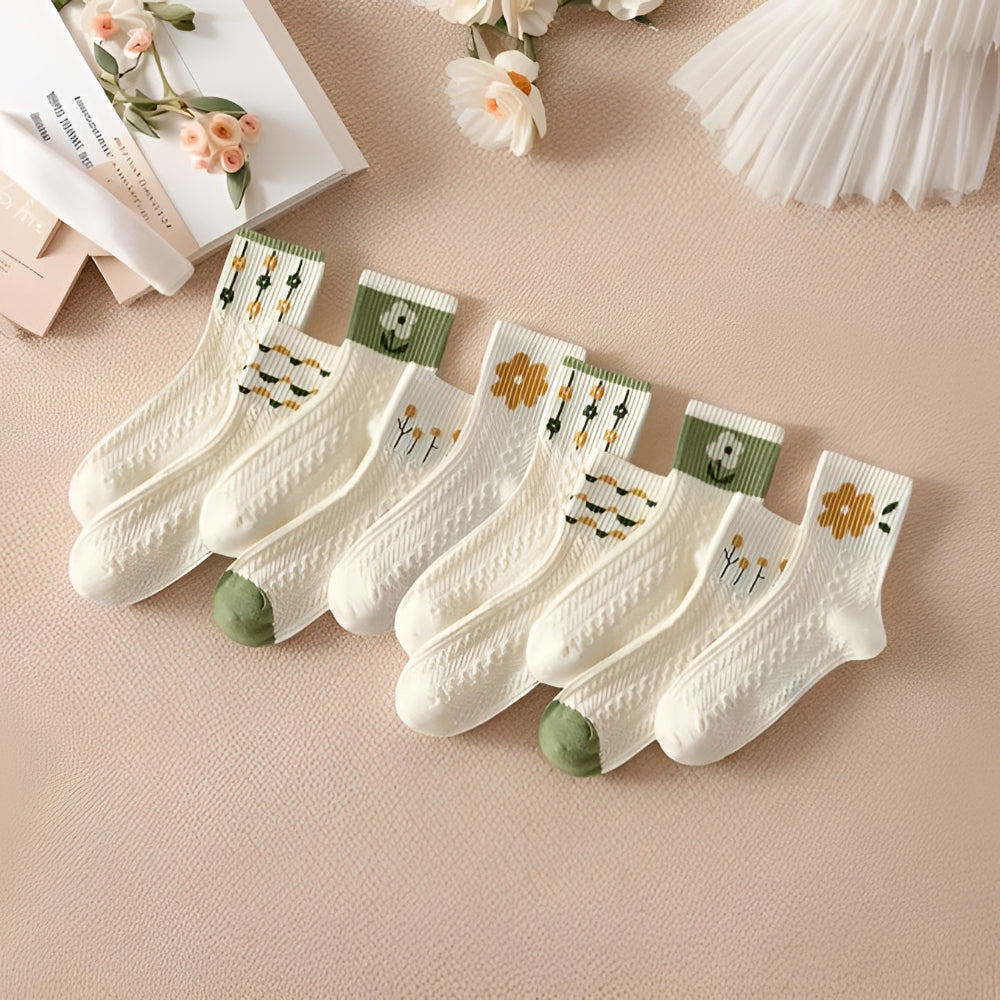Womens Socks Floral Pattern Casual Crew Sock Set Five Pairs