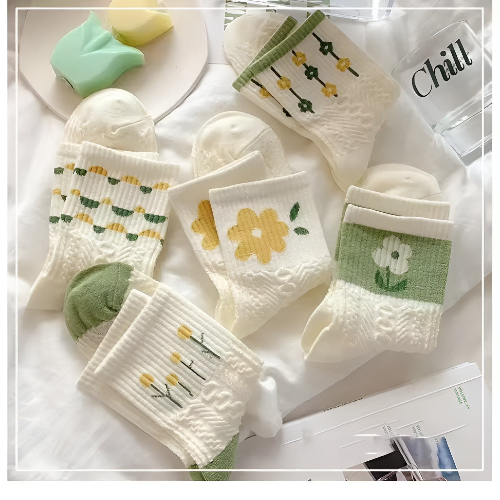 Womens Socks Floral Pattern Casual Crew Sock Set Five Pairs