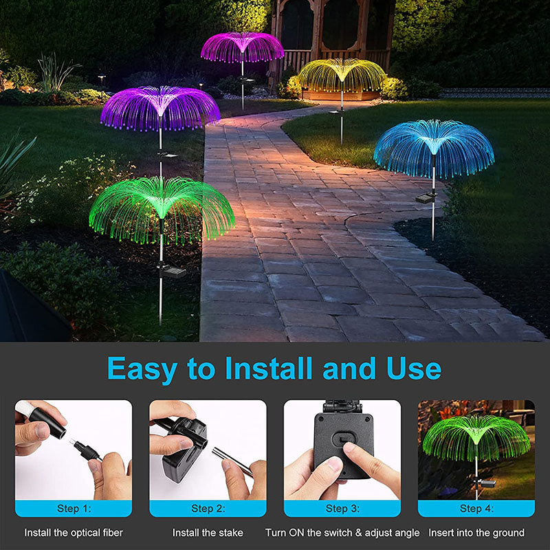 3 Paquetes de Luces Ópticas de Fibra Solar con Diseño en Forma de Medusa para el Jardín