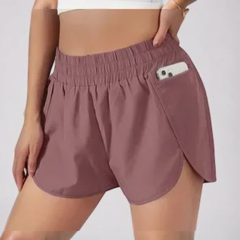 Pantaloncini sportivi da donna per corsa a vita alta ad asciugatura rapida