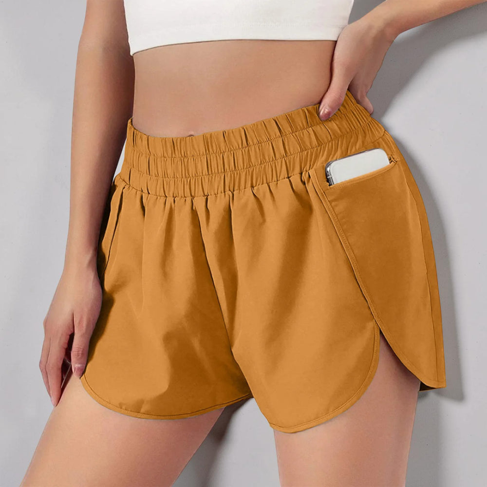 Pantaloncini sportivi da donna per corsa a vita alta ad asciugatura rapida
