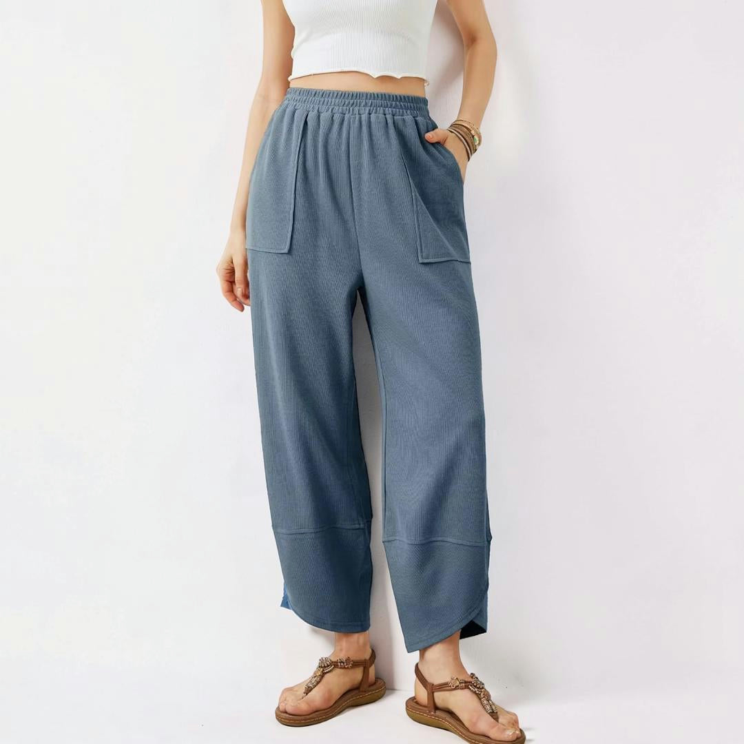 Pantaloni Donna Vita Alta Vestibilità Larga Casual Comfort